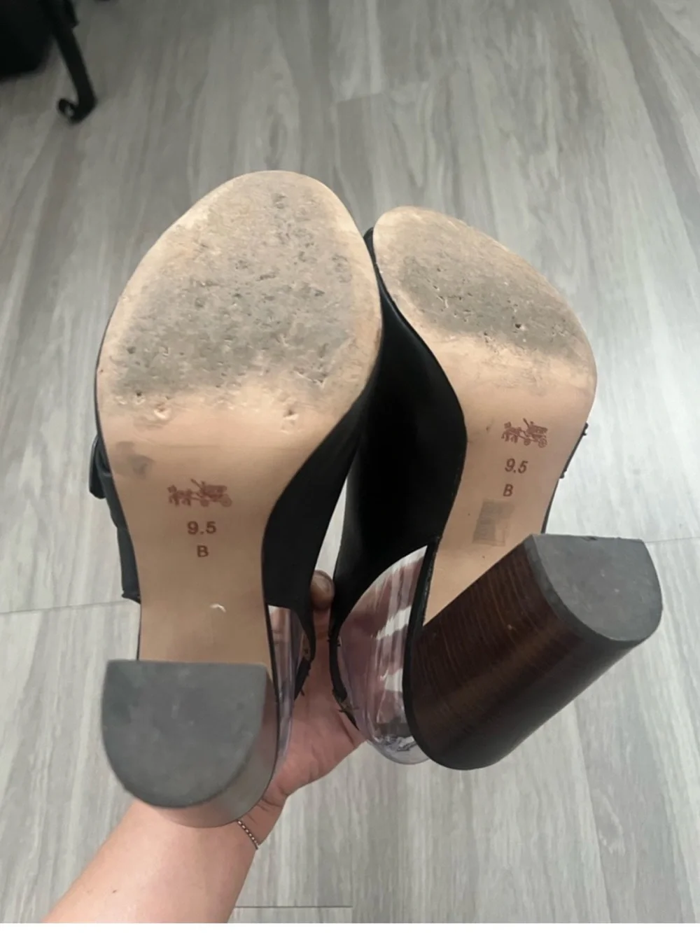 Coach Black Leather Horsebit Peep Toe Block Heel Slingback Sandals Women’s 9.5